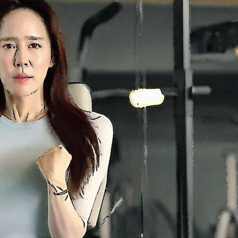 Artistic representation for Son Ye Jin wows with lat pulldown workout , showing toned muscles in her 40s