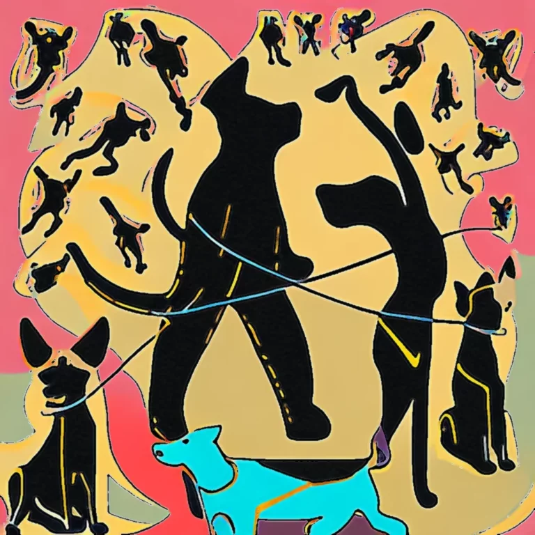 Artistic representation for Dog walkers beware : Dogs bring loads of joy but also perils on a leash.