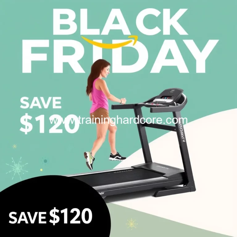 Artistic representation for Amazon's black friday deal: save $120 on nordictrack treadmill for new year resolutions!