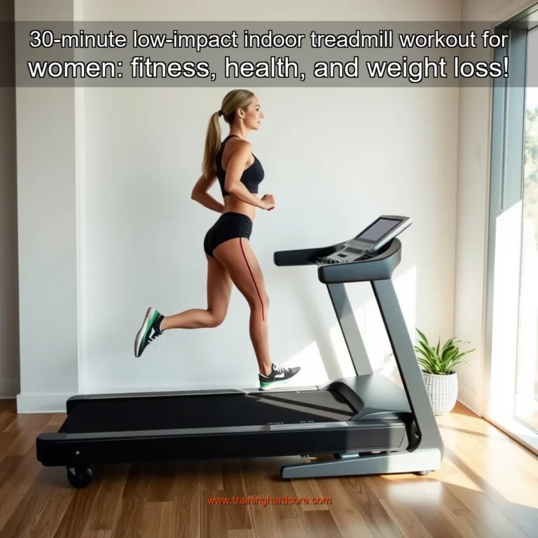 Artistic representation for 30-minute low-impact indoor treadmill workout for women: fitness, health, and weight loss!