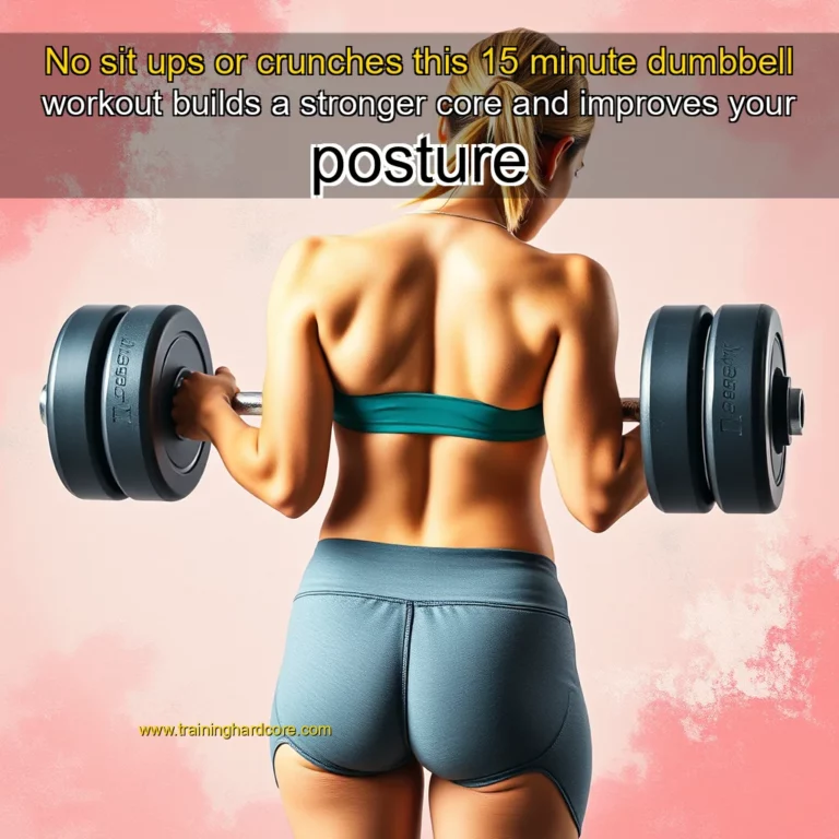 Artistic representation for No sit ups or crunches this 15 minute dumbbell workout builds a stronger core and improves your posture